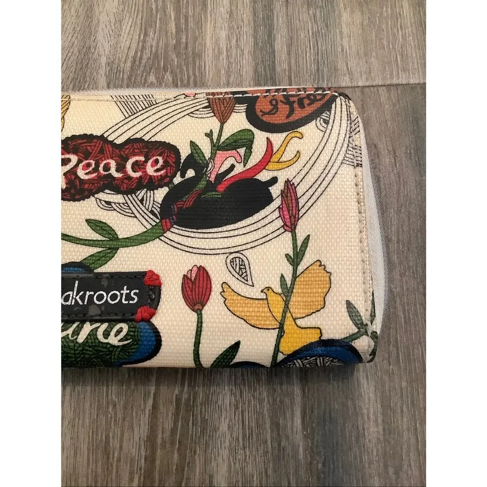 Sakroots Peace Nature Bird Floral Coated Canvas Zip Around Wallet Clutch C17-3